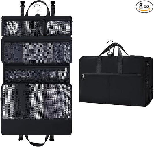 ECOHUB 8-in-1 Hanging Packing Cubes, Foldable Travel Storage Bag, Travel Organizer Expandable Packing Cube for Suitcase or Luggage (Black)