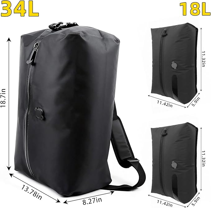 Travel vacuum bags with Pump, Reusable Waterproof Durable Tear-Resistant Nylon Luggage Compression Storage Bags (18L2 + 34L Set), Suitable for Luggage and Suitcase