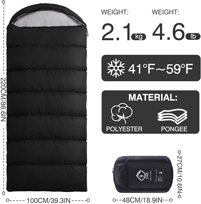 XXL Sleeping Bag for Adults Lightweight 41-59℉, 3-4 Season Waterproof Camping Sleeping Bag with Compression Sack for Backpacking Hiking