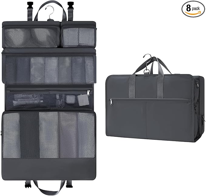 ECOHUB 8-in-1 Hanging Packing Cubes, Foldable Travel Storage Bag, Travel Organizer Expandable Packing Cube for Suitcase or Luggage (Grey)