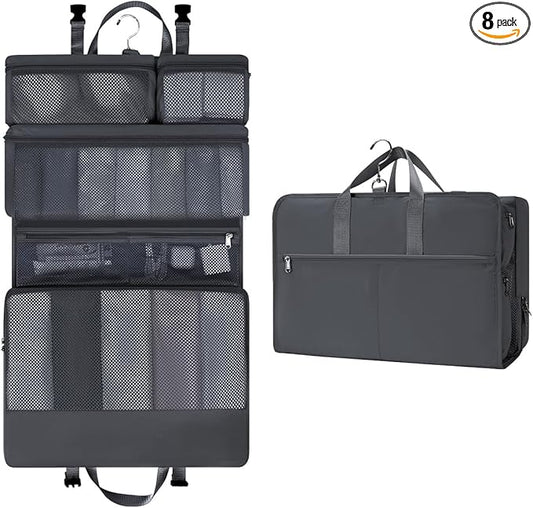 ECOHUB 8-in-1 Hanging Packing Cubes, Foldable Travel Storage Bag, Travel Organizer Expandable Packing Cube for Suitcase or Luggage (Grey)