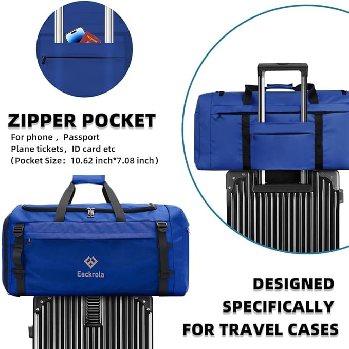Extra Large Sports Gym Bag, Travel Duffel bag with Wet Pocket & Shoes Compartment for men women, 85L, Lightweight （Blue）