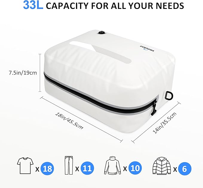 Travel Vacuum Bags with Pump, 33L Vacuum Seal Bags for Clothing, IPX8 Waterproof Vacuum Storage Bags with Handle for Luggage, Backpack, Suitcase, Home & Outdoor
