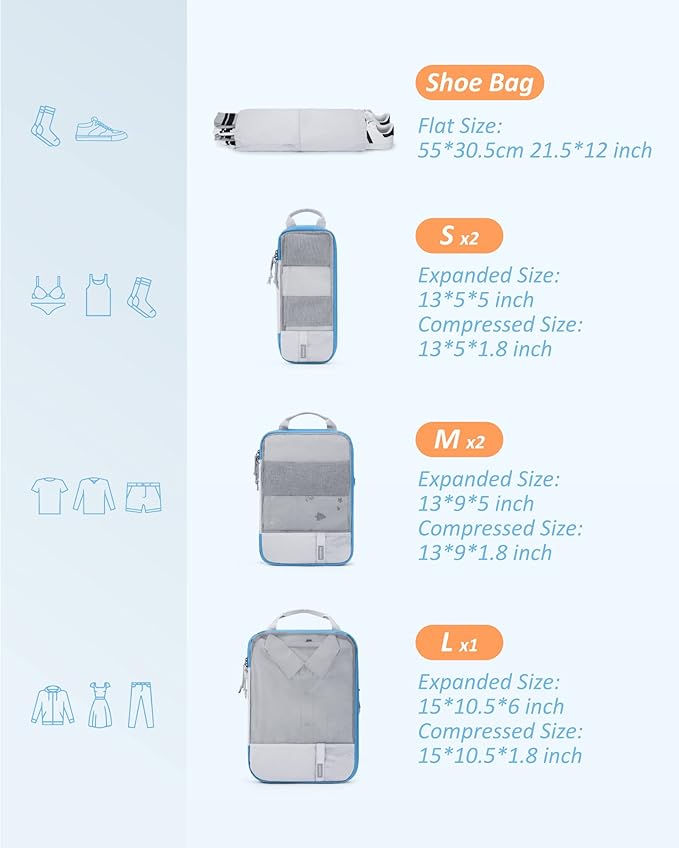 BAGSMART 6 Set /4 Set/2 Set Compression Packing Cubes for Travel, Lightweight Luggage Organizer Bags, Durable Space Saver Bags Travel Essentials