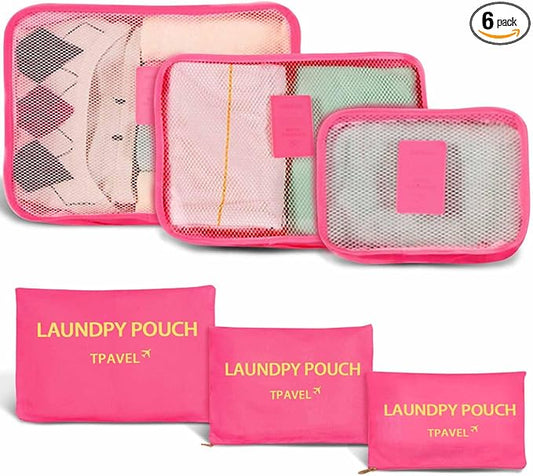 6 Set Packing Cubes for Travel Luggage Packing Bags Reusable Lightweight Suitcase Organizer Cubes Set for Travel Accessories (Rose Red)