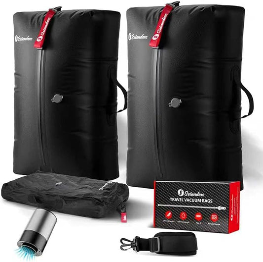 Vacuum Bags for Travel Luggage (2PCS + 6.0kPa Pump), Vacuum Clothing Compression Bag with Adjustable Shoulder Strap, 50.6L Large Capacity, IP67 Waterproof, Reusable for Carry-on Luggage & Backpack