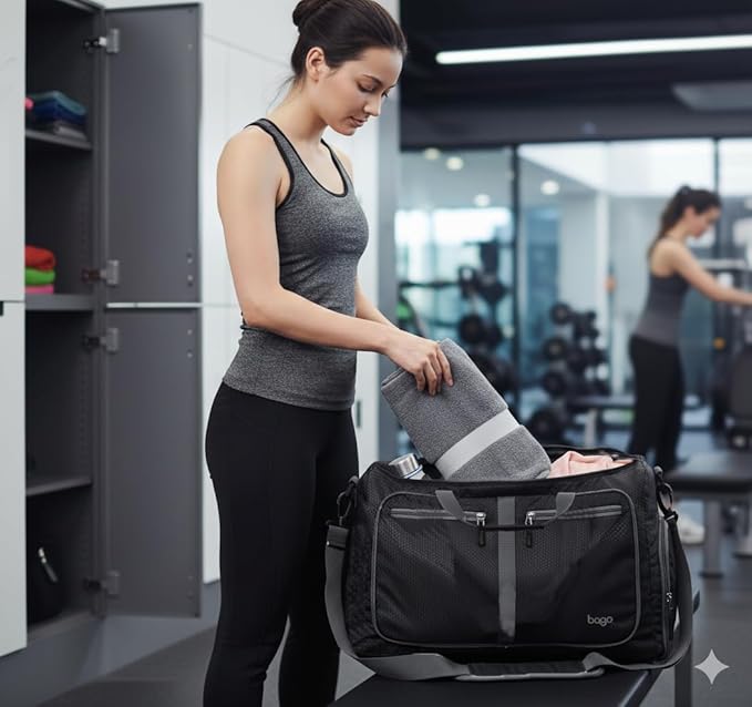 Bago Compact Duffle Bag for Travel Women & Men. Durable Lightweight Foldable Travel Duffel Bags For Traveling Women. 40L Duffle Bags a Reliable Weekender duffel or Overnight Bag With Shoe Compartment