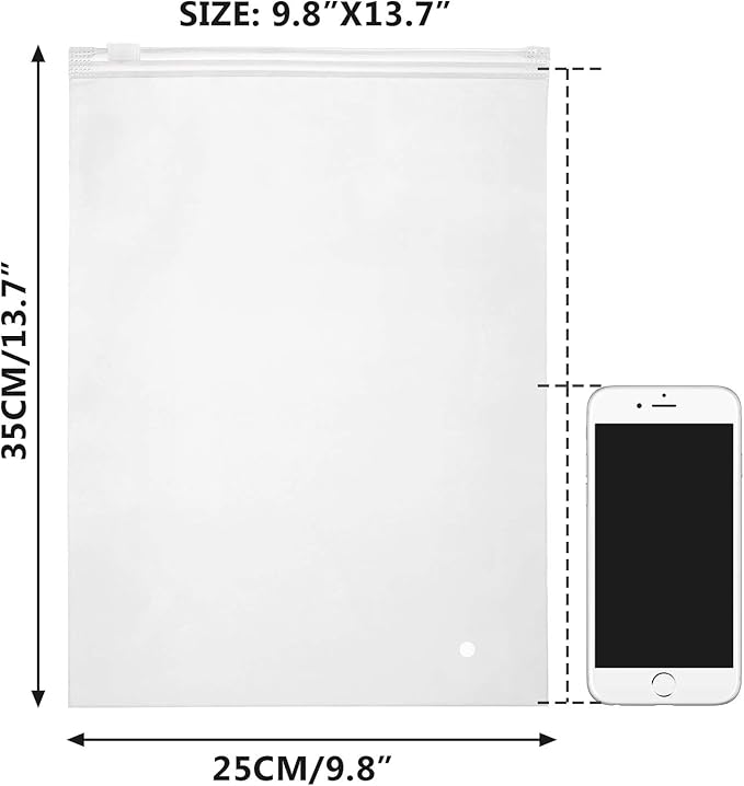 Clothes Packaging Bags for Shipping, 25 Count 10x13 inch Frosted Zipper Plastic Bags for Clothing, Clear Plastic Apparel Bag for Packaging T-Shirt, Shirt, Document, 3 Mil, with Vent Holes