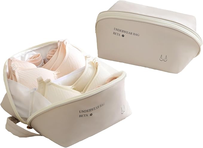 Tianzong Women's Travel Underwear Organizer Bag, Large Capacity Packing Cube for Bras, Panties and Socks (XL Beige)
