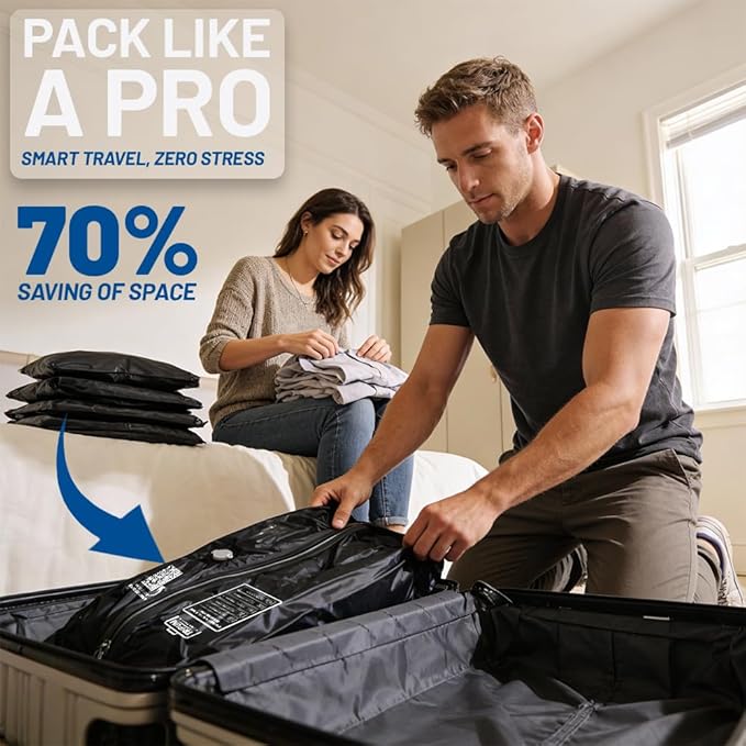 Travel Vacuum Bags with Electric Pump - 2 Pack Space Saver Compression Kit for Luggage, Portable Storage for Clothing and Suitcases, Includes USB Rechargeable Sealer