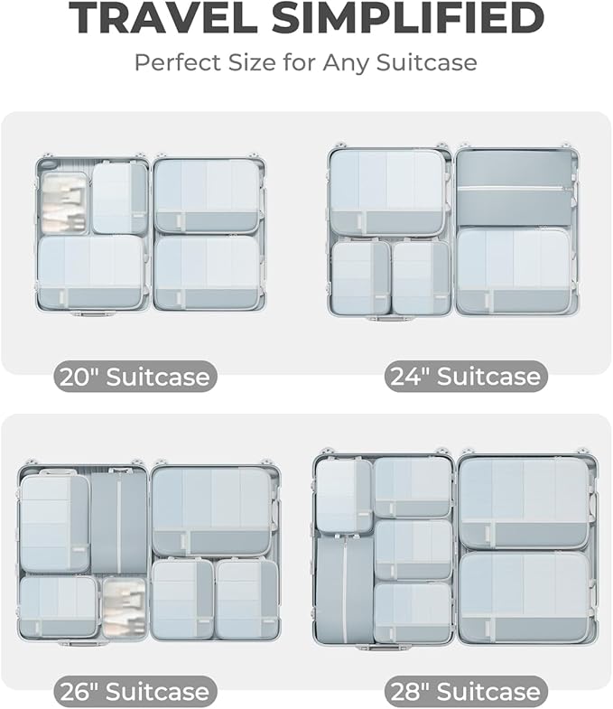 Percover Compression Packing Cubes for Travel, 10-Piece Structured Compression Organizer Set with Toiletry Bag, Laundry Bag & Shoe Bag for Carry-On & Checked Luggage, Slate Blue