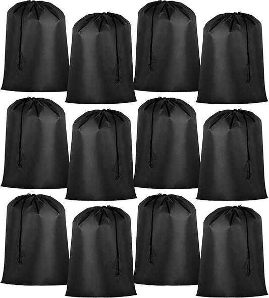 Woanger 12 Pack 28 x 45 Inch Extra Large Laundry Bags Bulk Washable Travel Laundry Bag with Drawstring Closure Large Dirty Clothes Organizer for College Dorm Home Hotel Camping(Black)
