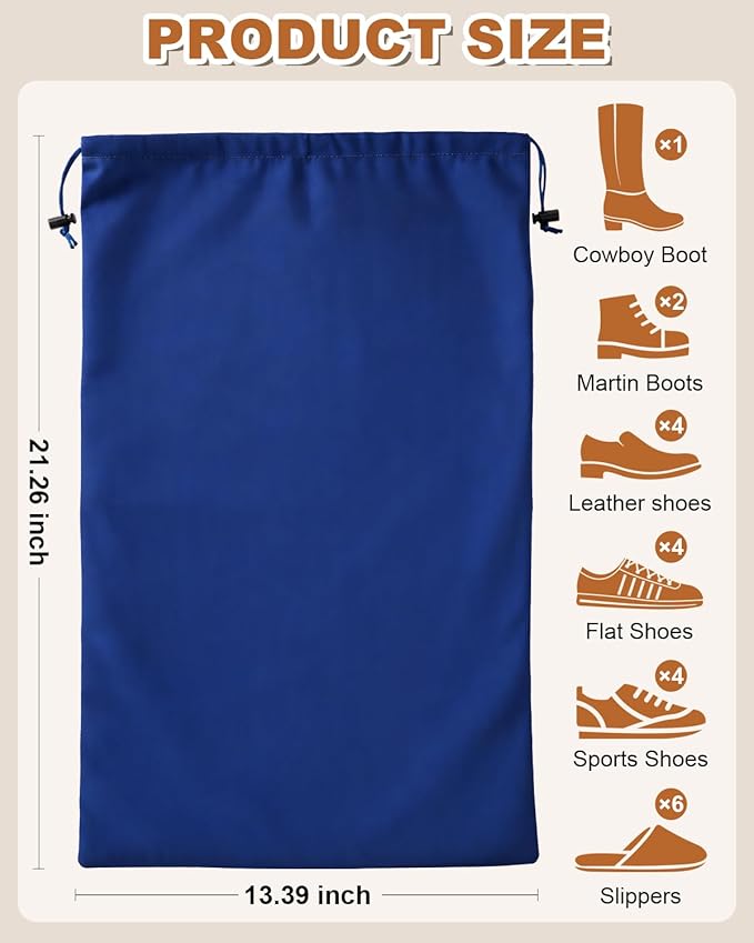 4 Pcs Shoe Bags for Travel, 21.2"x13.3" Large Boot Bags for Cowboy Boots, Washable Velvet Dust Bag with Drawstring for Dress Shoes, Handbags and Clothing, Suitable for Travel and Home Storage
