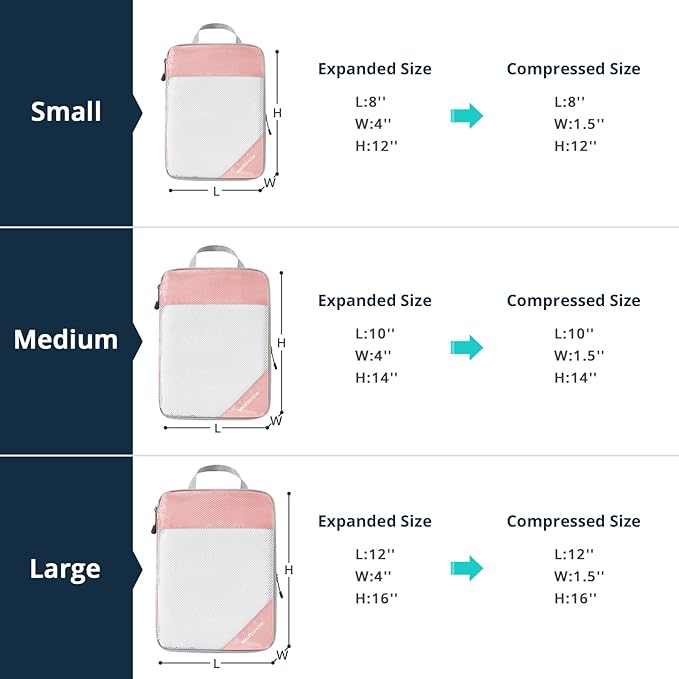 NICOSHOW Compression Packing Cubes 6 Set, Compressible Space-Saving Packing Cubes for Travel - Compression Bags, Luggage Organizer, Travel Essentials for Women, Pink