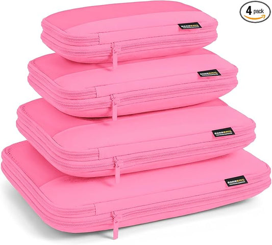 4 Piece Compression Packing Cubes for 3–7 Day Travel, Space Saving Travel Organizers with Breathable Mesh, Double-Zipper Packing Cubes for Carry-On & Suitcases (Pink)