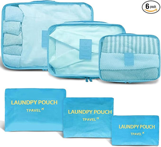 6 Set Packing Cubes for Travel Luggage Packing Bags Reusable Lightweight Suitcase Organizer Cubes Set for Travel Accessories (Sky Blue)