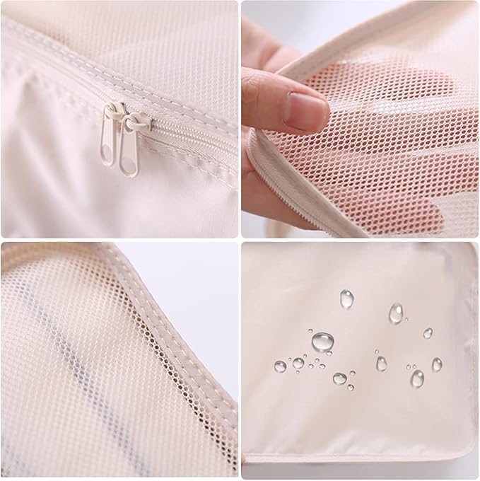 Packing cubes for Travel 6 Set Luggage Organizer Bags Packing Cubes for Suitcases Travel Essentials for Carry on Mesh Suitcase Organizer with Shoe Bag (cream)