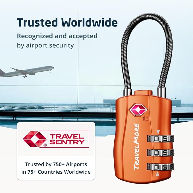 TravelMore TSA Approved Luggage Locks, Travel Combination Cable Locks - Image 5