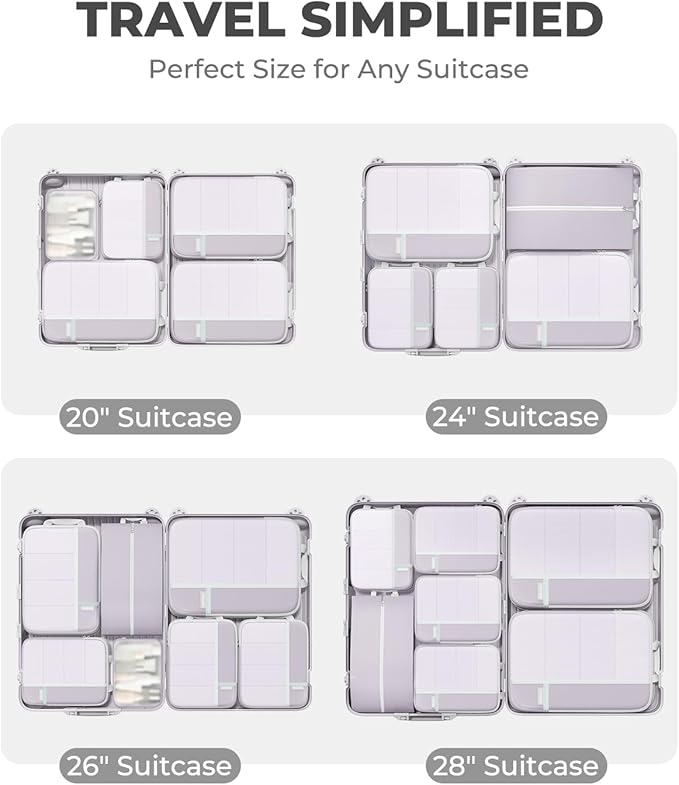 Percover Compression Packing Cubes for Travel, 4-Piece Structured Compression Organizer Set with Label Pockets for Carry-On & Checked Luggage, Purple