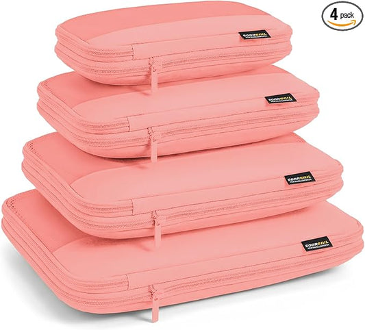 4 Piece Compression Packing Cubes for 3–7 Day Travel, Space Saving Travel Organizers with Breathable Mesh, Double-Zipper Packing Cubes for Carry-On & Suitcases (Blush)