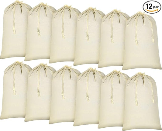 Remagr 12 Pcs 24" x 36" Canvas Laundry Bags Bulk Large Cotton Laundry with Drawstring Heavy Duty Hamper Liner Washable Dirty Clothes Santa Bag for Travel Household