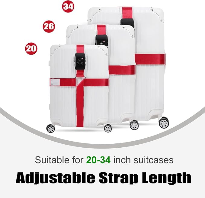 Luggage Straps TAS,Travel Strap with Name tag,Easy to Identify,Luggage Straps TSA Approved with Lock,Combination Luggage Lock with Adjustable Length,Compatible with 20-34 inch Luggage(Red 1 Pack) - Image 6