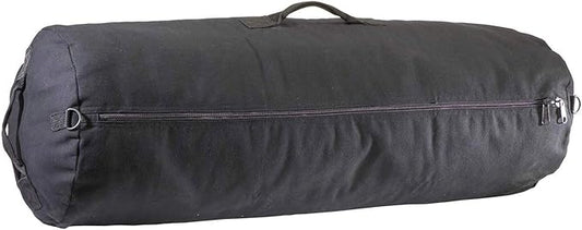 Farm Blue GI Style Zipper Duffel Bag Black - XL Heavy Duty Army Duffle Bags - Military Grade Cotton Canvas Duffle Bag - Reinforced Camping Bag - Strong Zipper & Center Grab Handle (Black, XL)