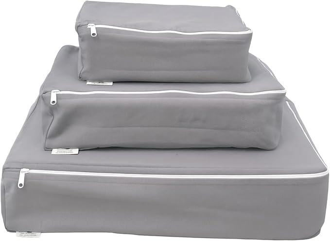 SMALL Packing Cubes – Cotton Canvas, Washable, Reusable, Closet and Travel Organizers (10"x7"x3") with Durable YKK Zippers for Clothes, Shoes, Drawer Organization (Set of 3 SMALL, Gray)