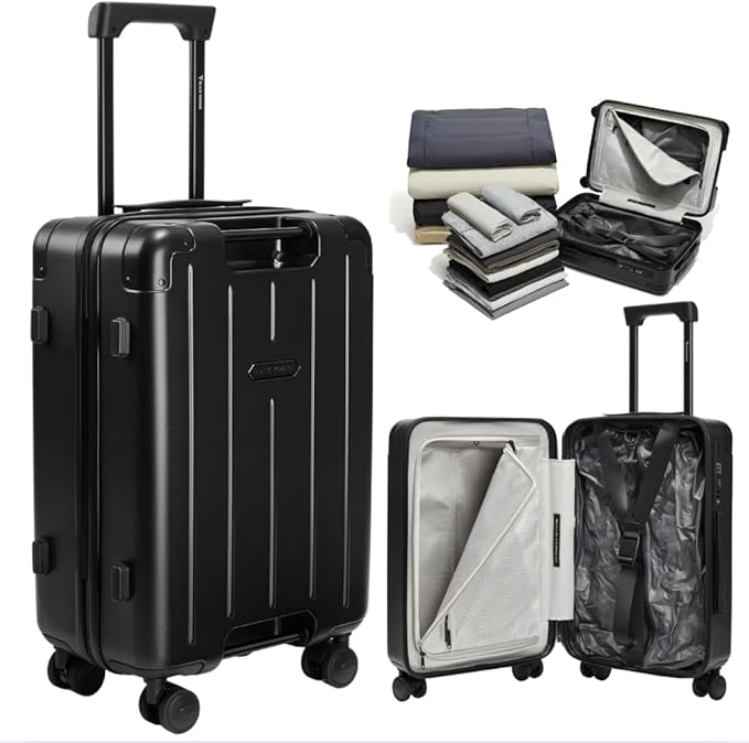 BlackVoyage Air Vacuum Seal Suitcase Carry-On 20-Inch Travel Luggage USB Port 20" AirCabin Air Compression Pump (Matte Black, 50L Capacity (1 Vacuum Bag))
