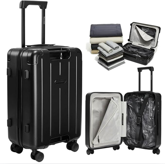 BlackVoyage Air Vacuum Seal Suitcase Carry-On 20-Inch Travel Luggage USB Port 20" AirCabin Air Compression Pump (Matte Black, 50L Capacity (1 Vacuum Bag))