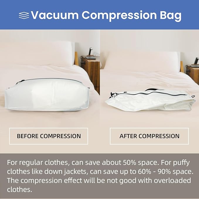 BAGAIL TPU Vacuum Bag for Travel, Reusable Compression Bag with IPX8 Waterproof Zipper, Save Space for Suitcase, Backpack and Carry on (Cream, ExtraLarge, With Pump)