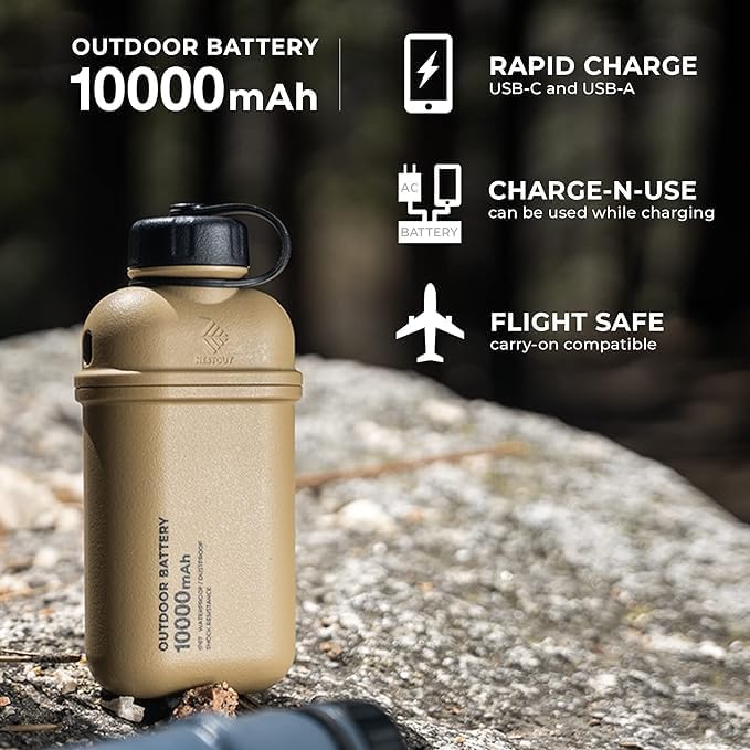 ELECOM NESTOUT 10000mAh Rugged Power Bank, Outdoor Battery Pack, 20W USB C Fast Charging PD, Waterproof IP67, Shockproof Military Grade, Tactical EDC Gear, Camping, Hiking, Hunting, Survival (Black) - Image 2