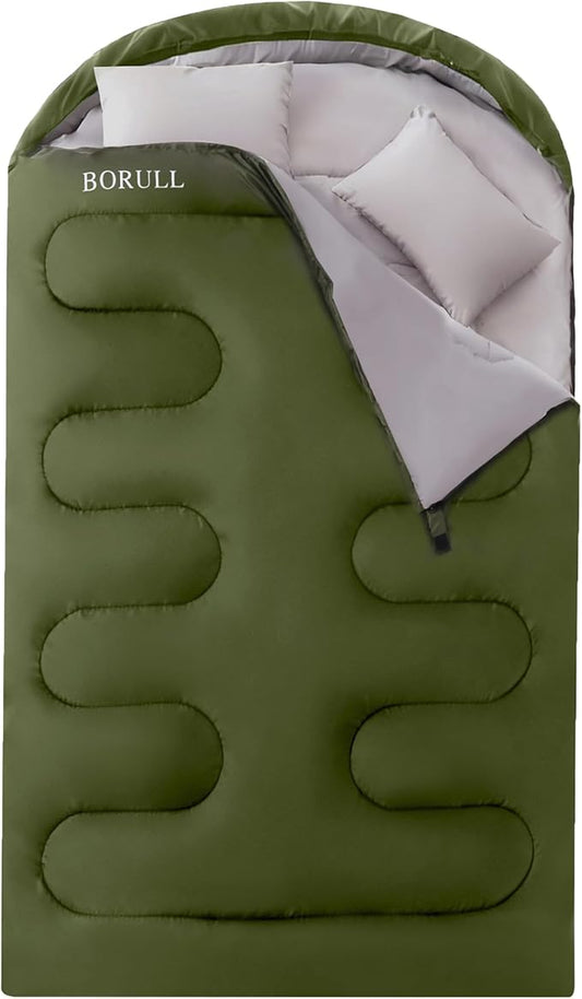 Double Sleeping Bags for Adults with Pillows Queen Size XL Camping Waterproof Sleeping Bag with Compression Sack for Kids for Hiking Backpacking 2 Person Cold Warm Weather Outdoor Indoor