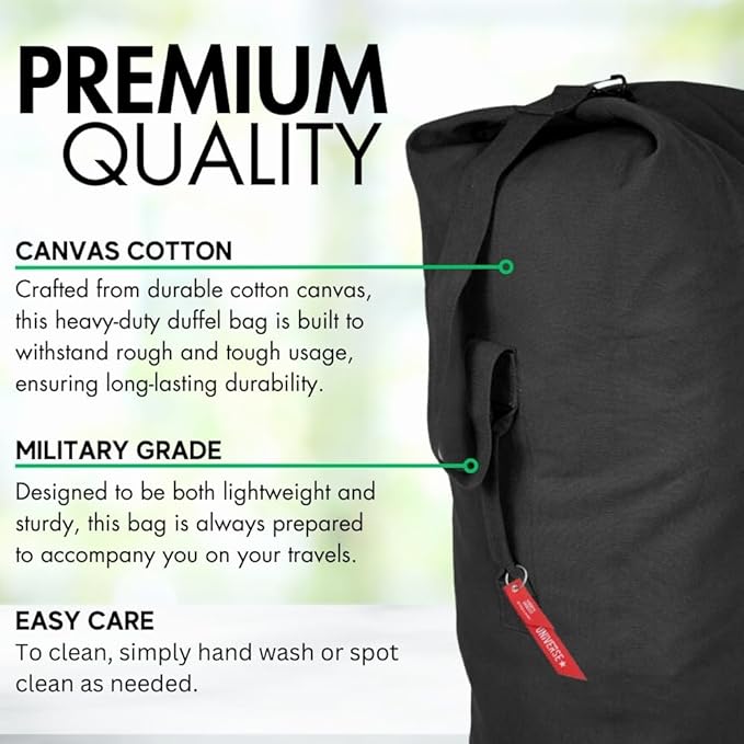 Top Load Heavyweight Cotton Canvas Tactical Military Duffle Bag Carryall Shoulder Storage Bulk Travel Bag, Black - 14" x 14" x 41"
