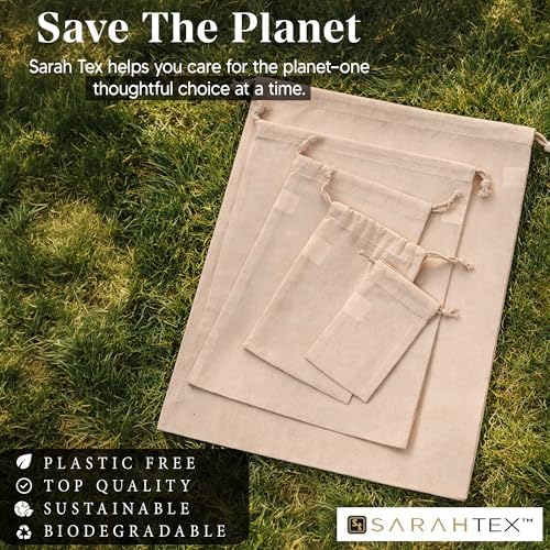 6" x 8" Premium 100% Cotton Drawstring Bags 12 Pack, 140 GSM Reusable Cotton Gift Bags for Soap, Candles, Jewelry, Herbs, Wedding Favors, Party Favors, Small Storage & Eco Friendly Packaging Bags - Image 4