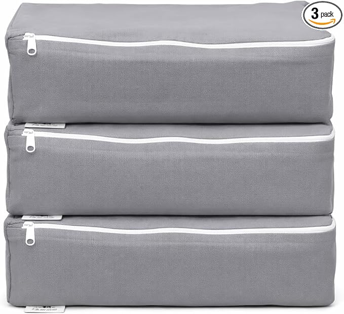Packing Cubes Bag Pure Canvas Travel Organizers (13"x10"x3") with Durable YKK Zippers for Clothes, Shoes & Luggage Storage (Set of 3 (Medium), Gray)