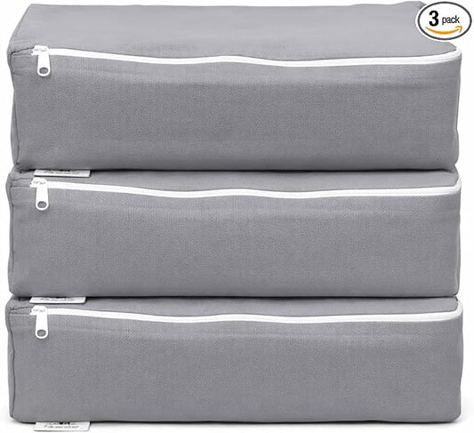 Packing Cubes Bag Pure Canvas Travel Organizers (13"x10"x3") with Durable YKK Zippers for Clothes, Shoes & Luggage Storage (Set of 3 (Medium), Gray)