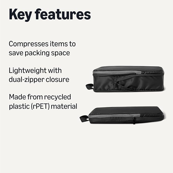 Amazon Essentials 6-Pack Ultralight Compression Packing Cubes Organizer, Black