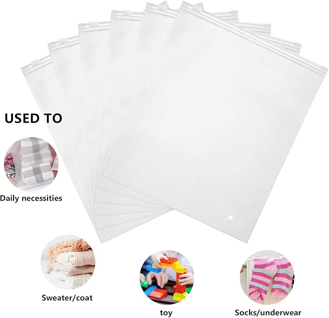 Ploy Frosted Zipper Bags for Clothes, 50pcs 14x16 inch Clear Plastic Bags for Clothes, T Shirt, Swimsuit, for Clothing Packaging, Shipping, Mailing, for Small Business