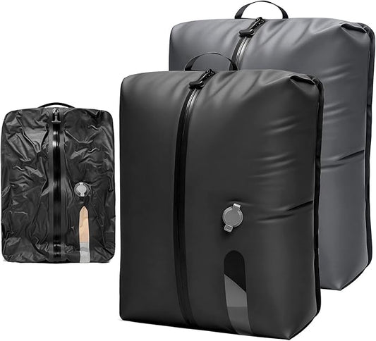 LONGHIKER Travel Vacuum Storage Bags Reusable Airless Space Saver Compression Bags for Carry-On Suitcase And Backpack,IPX8 Waterproof TPU Vacuum Seal Bags for Clothing (2PC-18L-No Pump)
