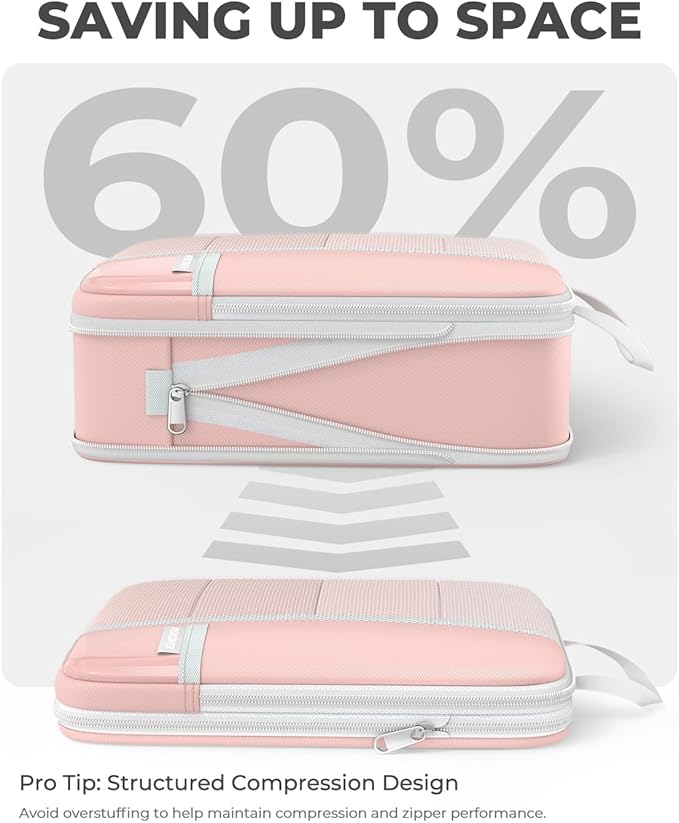 Percover Compression Packing Cubes for Travel, 10-Piece Structured Compression Organizer Set with Toiletry Bag, Laundry Bag & Shoe Bag for Carry-On & Checked Luggage, Pink