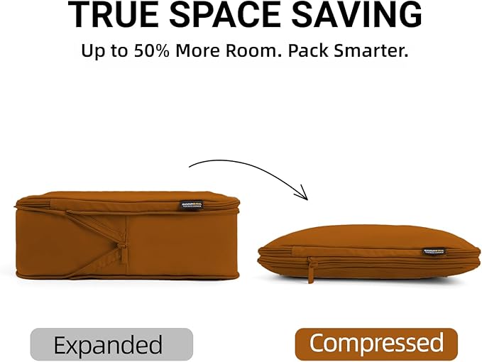 4 Piece Compression Packing Cubes for 3–7 Day Travel, Space Saving Travel Organizers with Breathable Mesh, Double-Zipper Packing Cubes for Carry-On & Suitcases (Brown)