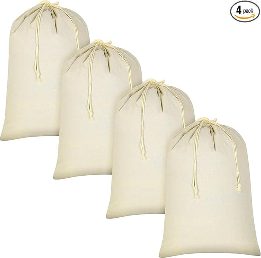 Remagr 4 Pcs 28" x 36" Canvas Laundry Bags Bulk Large Cotton Laundry with Drawstring Heavy Duty Hamper Liner Washable Dirty Clothes for home College Sports Dorms Travel