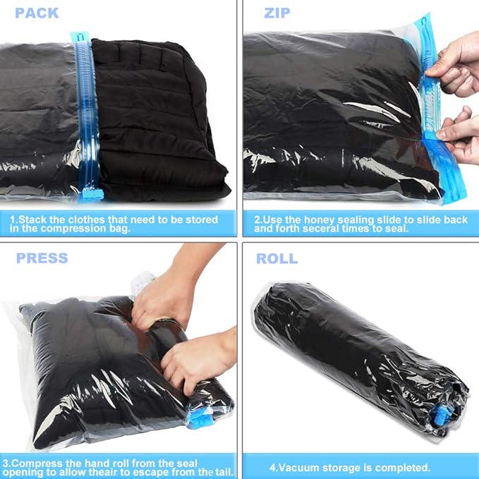 ALMING Compression Bags - Travel Accessories - 10 Pack Space Saver Bags - No Vacuum or Pump Needed - Vacuum Storage Bags for Travel Essentials - Home Packing-Organizers (Blue)