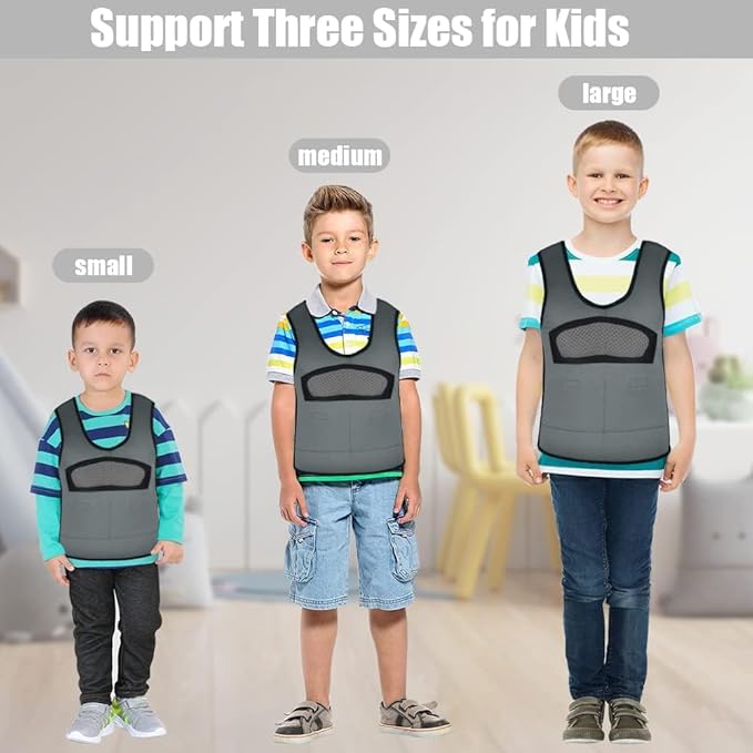 Compression Vest for Kids-Grey, Weighted Vest for Kids Including 6 Removable Weights, (Medium, Ages 5 to 9)