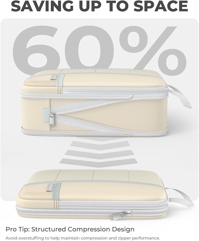 Percover Compression Packing Cubes for Travel, 8-Piece Structured Compression Organizer Set with Laundry Bag & Shoe Bag for Carry-On & Checked Luggage, Beige