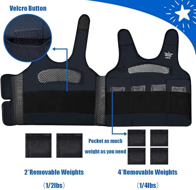 Compression Vest for Kids (Extra Small, Ages 1 to 3) Weighted Vest for Kids Including 6 Removable Weights Blue