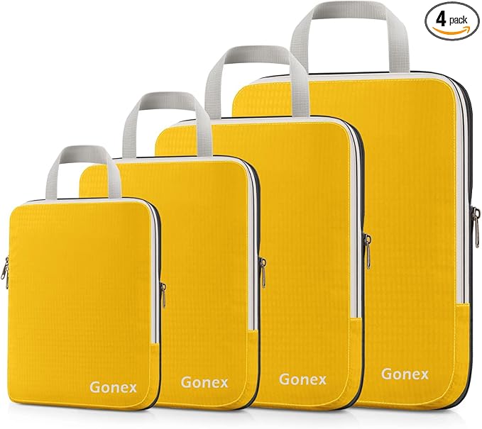 Gonex Compression Packing Cubes, 4pcs Expandable Storage Travel Luggage Bags Organizers (Apricot)