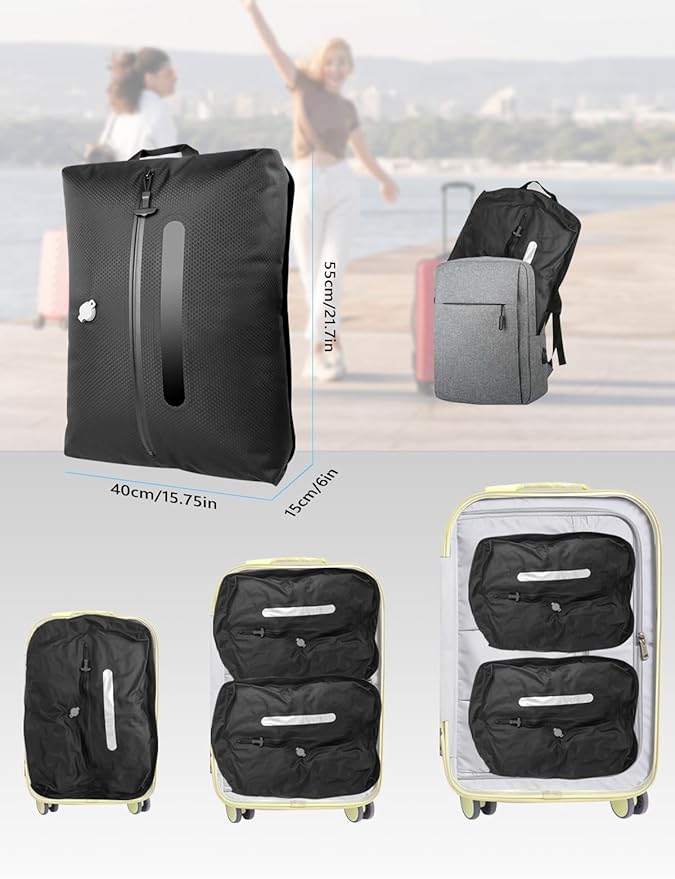 AIDONS Vacuum Seal Bags for Clothing Travel - Reusable Vacuum Compression Bags for Storage Clothes & Blankets, Fits Carry-On, Backpack, Suitcase & Home(Black 1PC+Pump)