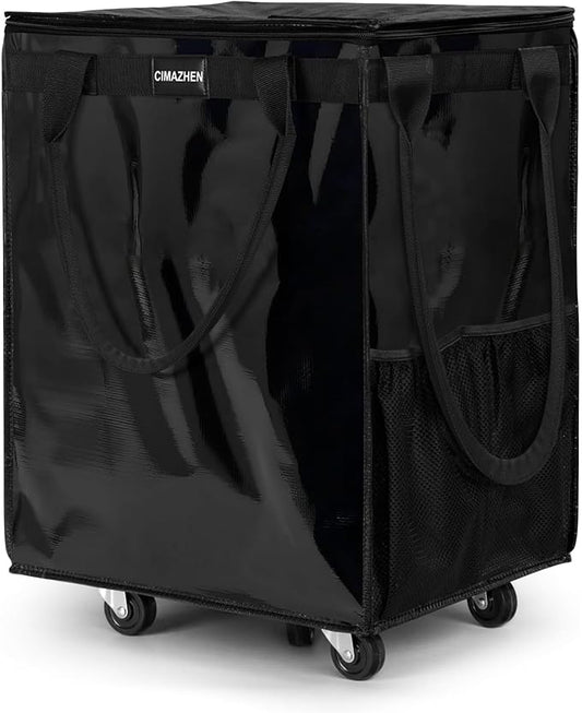 (Large,Black) Reusable Grocery Bag on 5 Wheels, Foldable Rolling Tote Bag with 3 Handles and Zipper, Storage Organizer for Groceries, Rolling Shopping Cart for Travel, 86lb